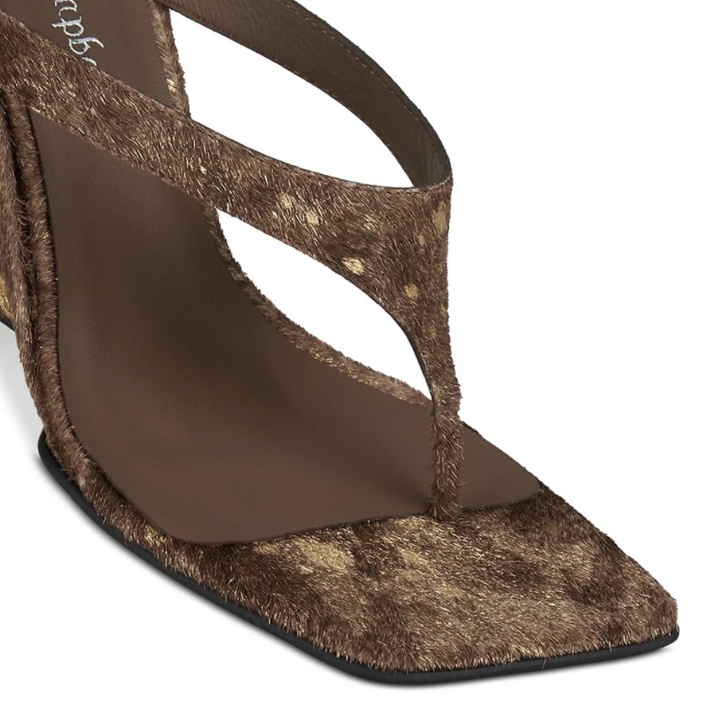 JEFFREY CAMPBELL ROMEE F CALF HAIR SCULPTED WEDGE SANDALS BROWN GOLD SPOT *NIB* - Picture 12 of 15